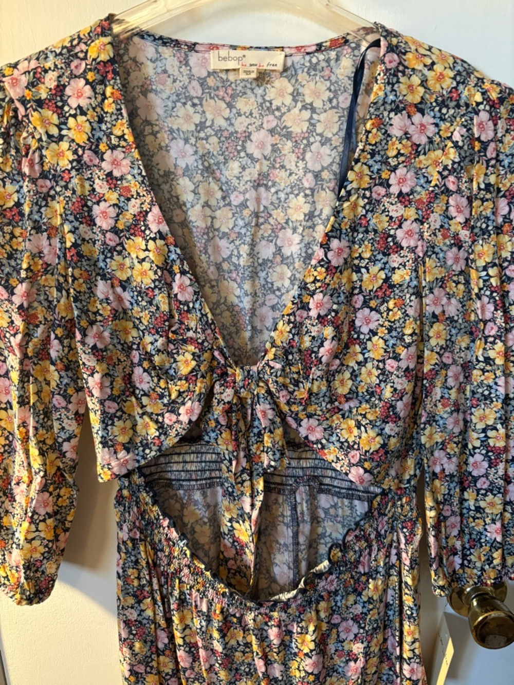 BeBop Yellow & Pink Floral Tie-Front Maxi Dress
